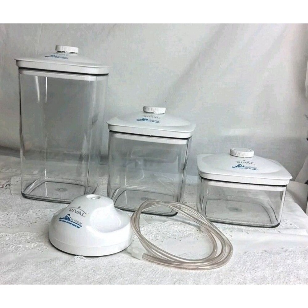 Rival Seal-A-Meal 3 Canisters 3 Lids Hose Sealer Accessory Kit Used Prepper